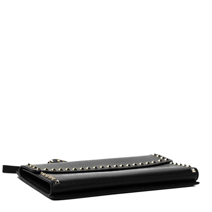Valentino Garavani Pebbled Calfskin Large Rockstud Wristlet Clutch Black 4 of 9