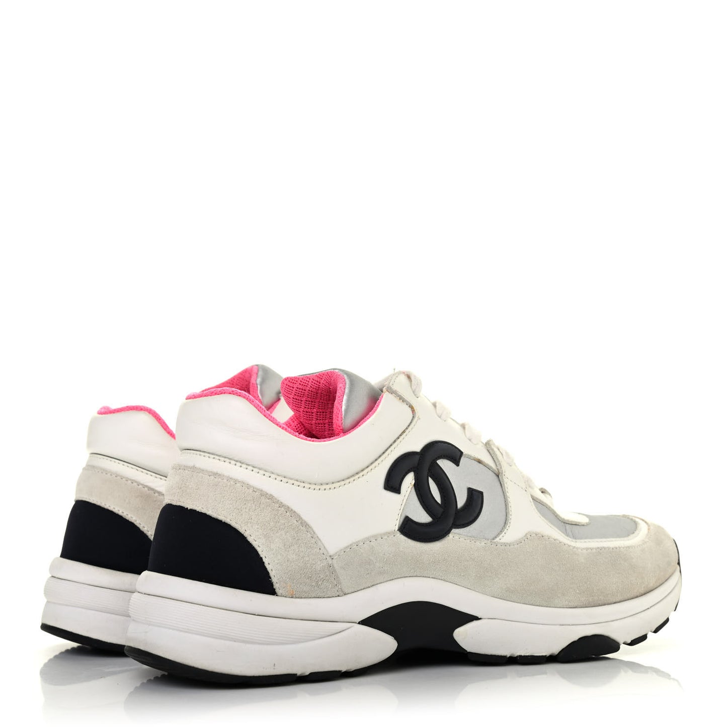 Calfskin Fabric Sneakers 38 White Silver Fluo Pink