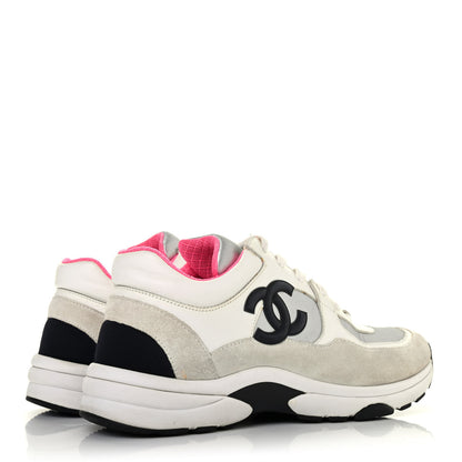 Chanel Calfskin Fabric Sneakers 38 White Silver Fluo Pink 3 of 4