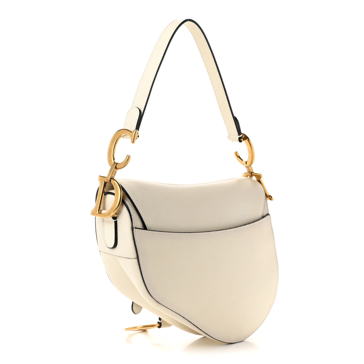 Grained Calfskin Saddle Bag White