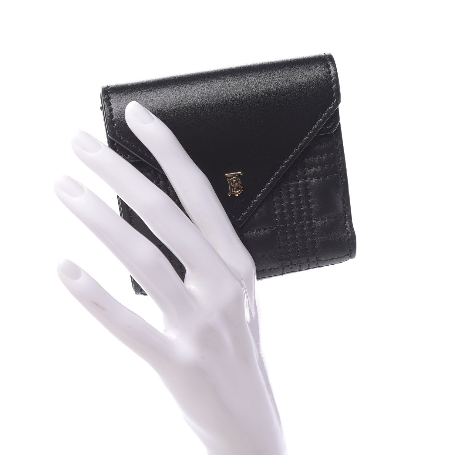 Burberry Lambskin Quilted Check Folding Wallet Black 2 of 12