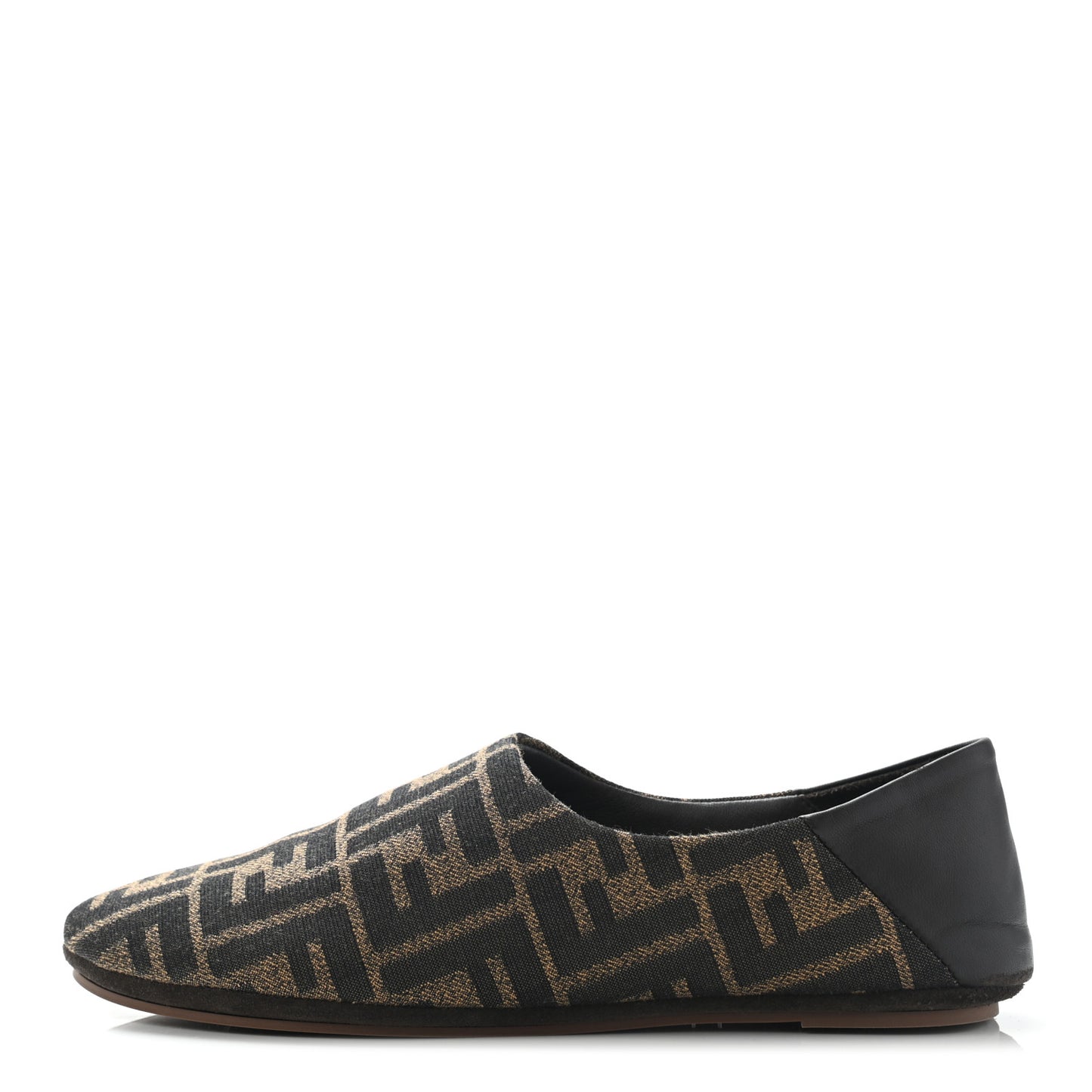 Fabric Jacquard Nappa FF Slippers 36 Tobacco Moro Black
