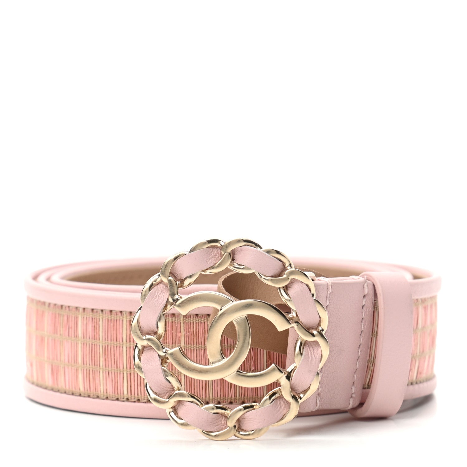 Chanel Calfskin Raffia CC Chain Belt 75 30 Pink 1 of 7