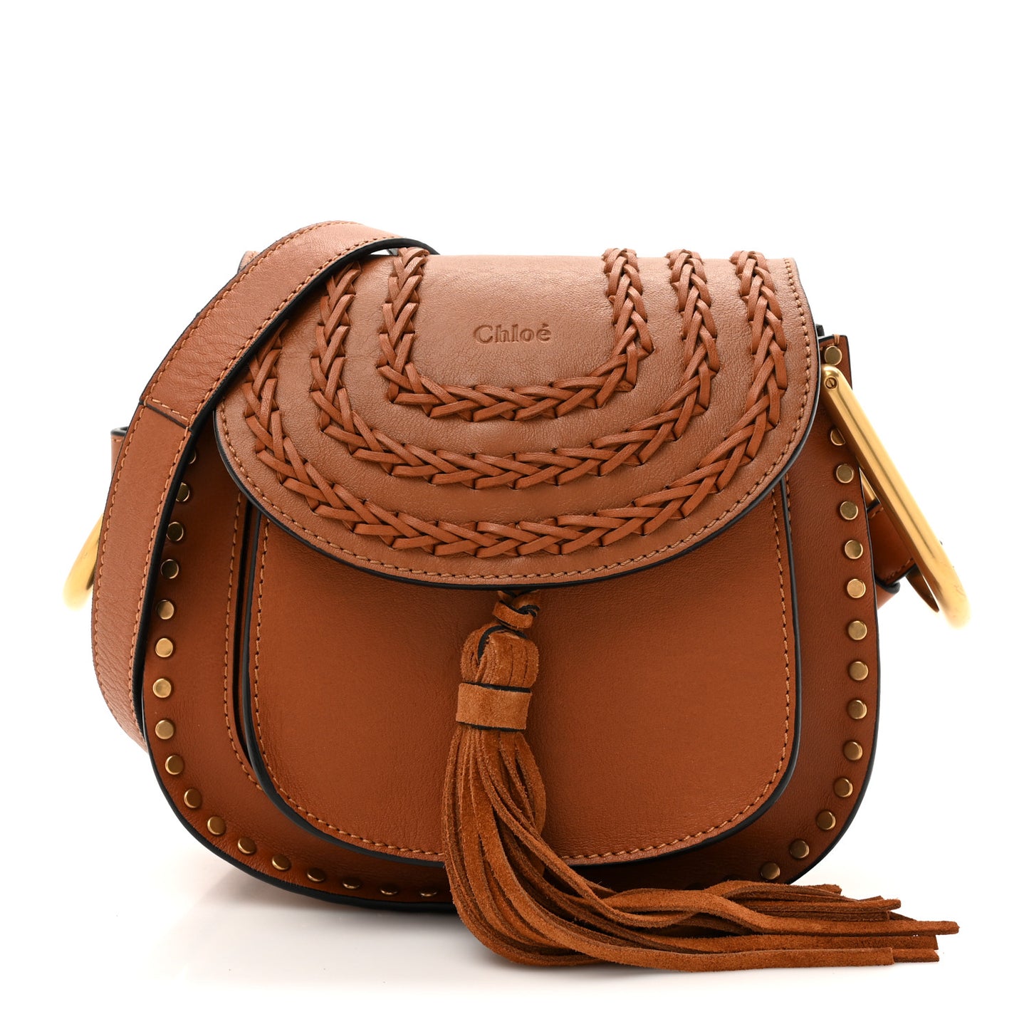 Calfskin Braided Mini Hudson Shoulder Bag Caramel