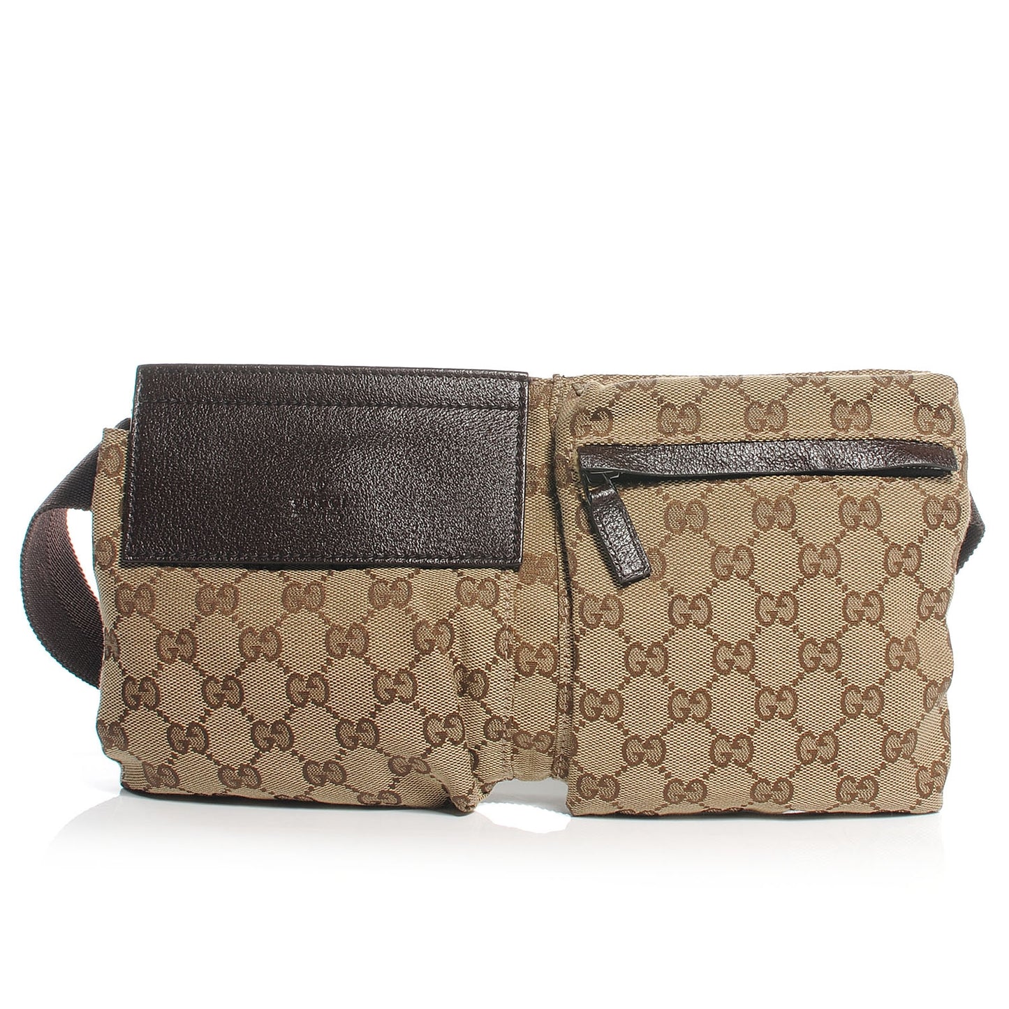 GG Monogram Web Double Pocket Belt Bag Ebony