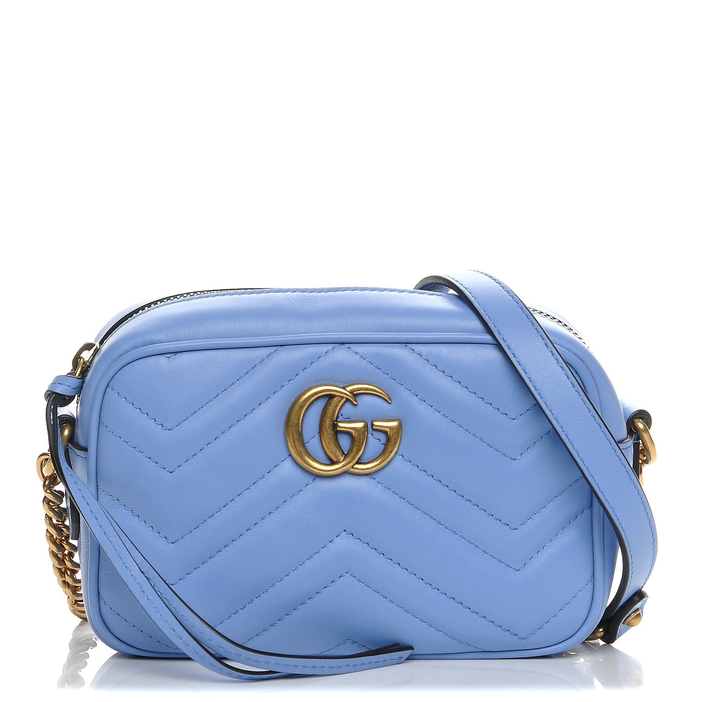 Calfskin Matelasse Mini GG Marmont Chain Shoulder Bag Clear Sky Blue