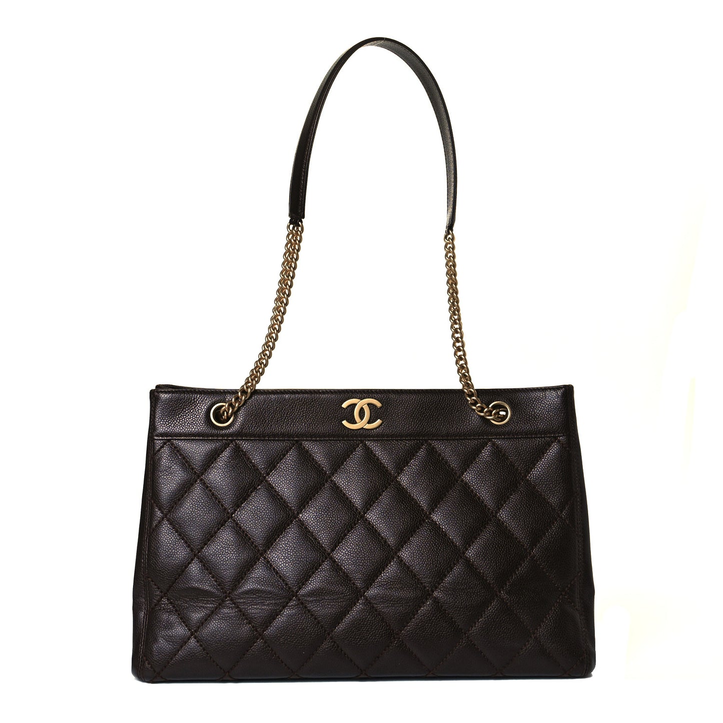 Caviar Quilted Shopping Tote Dark Brown
