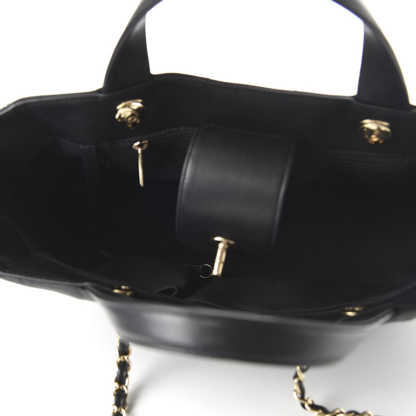 Calfskin Chevron Quilted Large Shopping Tote Black