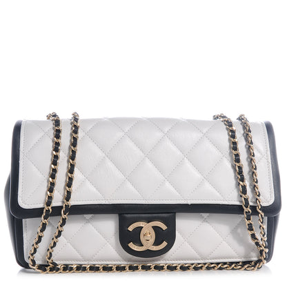 Chanel Calfskin Quilted Graphic Flap Bag Black White 1 of 8