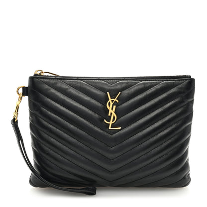 Saint Laurent Calfskin Matelasse Chevron Monogram A5 Wristlet Black 1 of 6