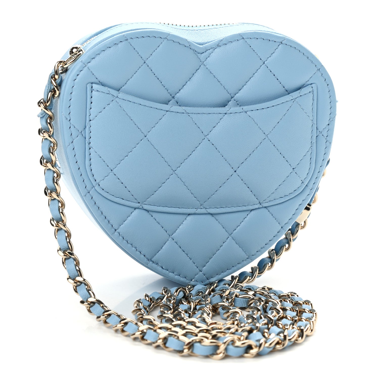 Chanel Lambskin Quilted CC In Love Heart Clutch With Chain Light Blue 3 of 11