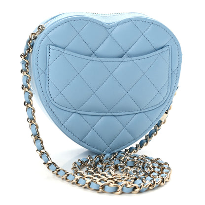 Chanel Lambskin Quilted CC In Love Heart Clutch With Chain Light Blue 3 of 11