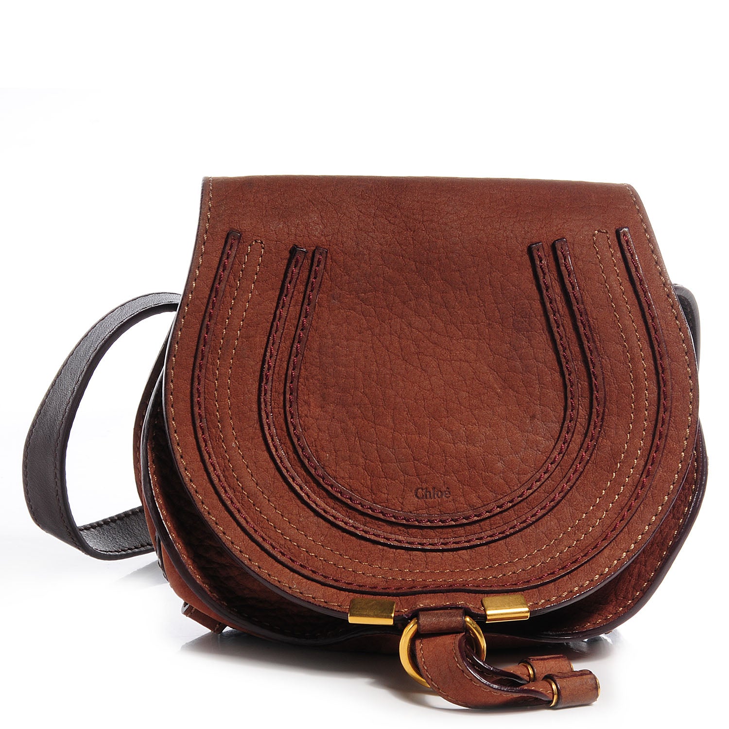 Chloe Nubuck Calfskin Mini Marcie Round Crossbody Bag Oak 1 of 8