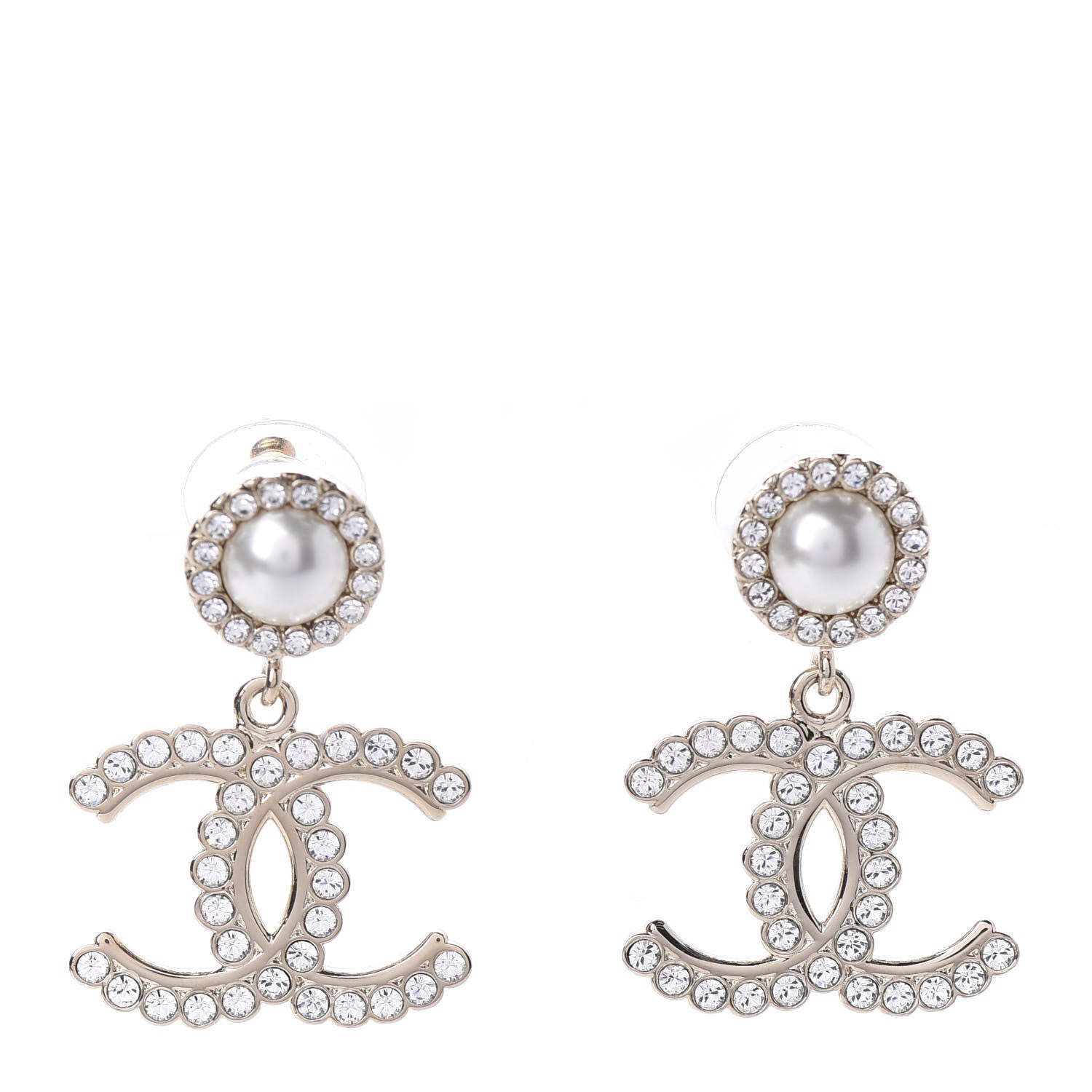 Chanel Crystal Pearl Bow-tiful CC Drop Earrings Gold 1 of 5