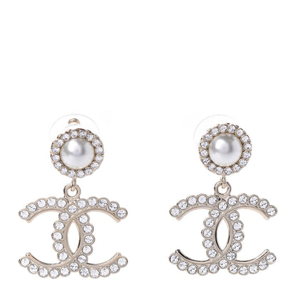 Chanel Crystal Pearl Bow-tiful CC Drop Earrings Gold 1 of 5