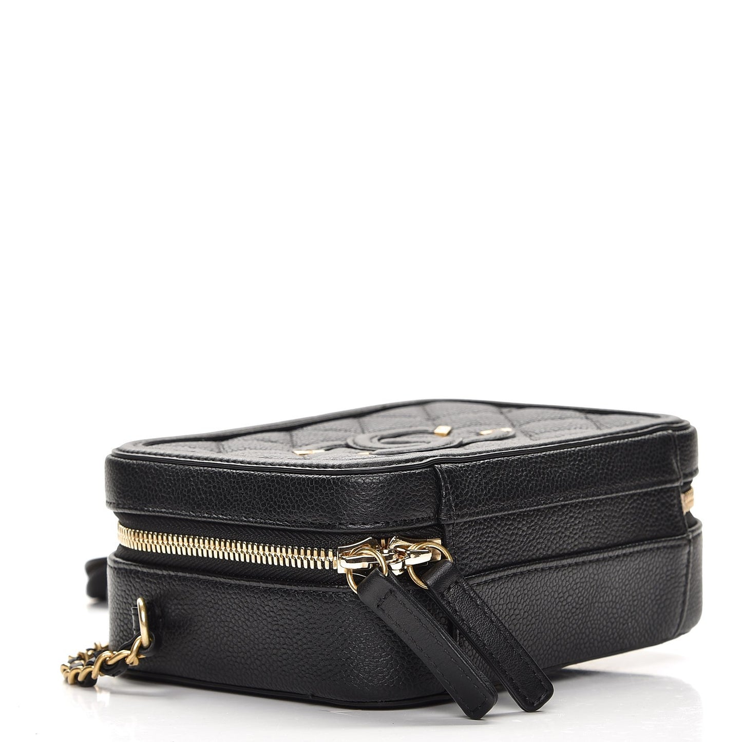 Caviar Quilted Small CC Filigree Vanity Case Black