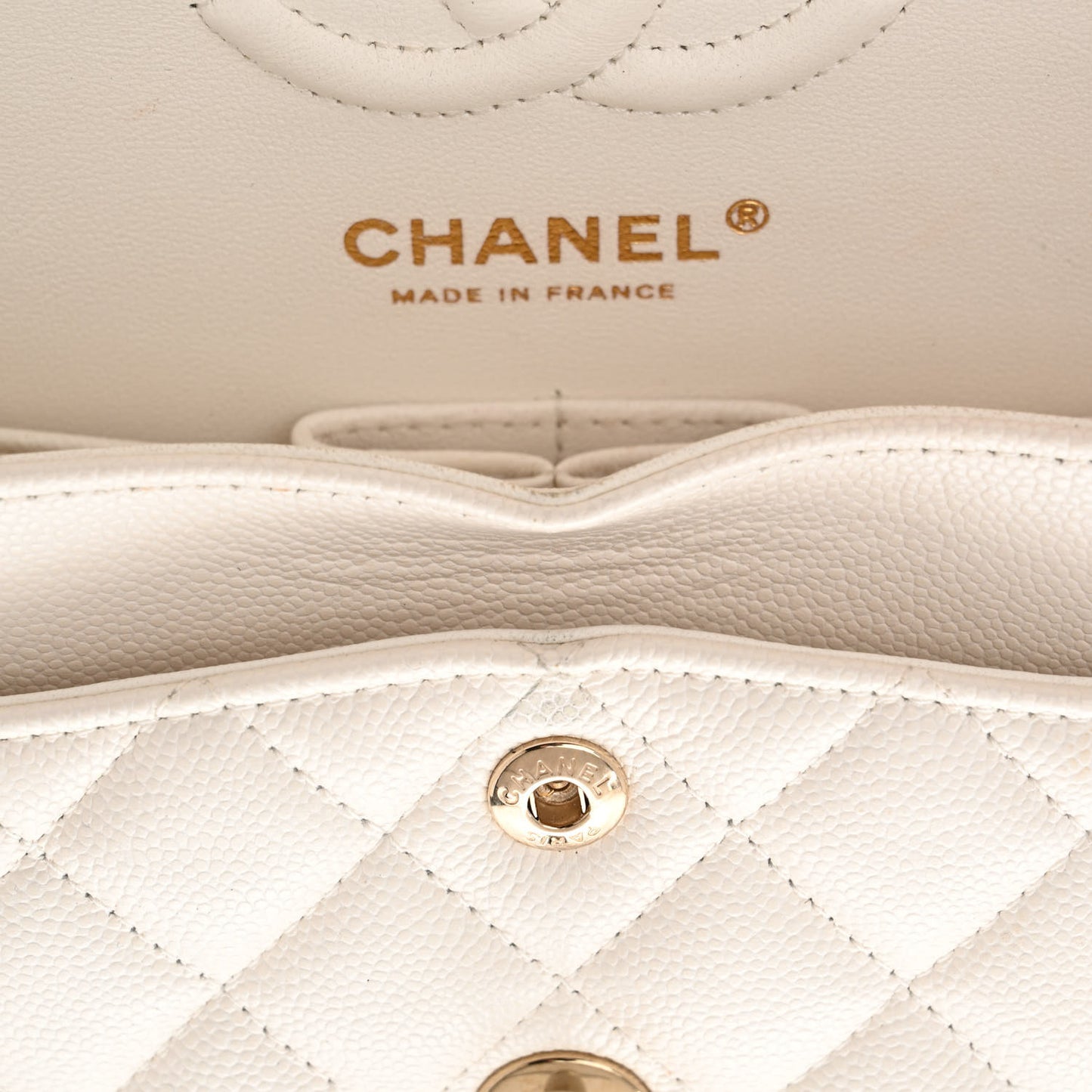 Caviar Quilted Small Double Flap White