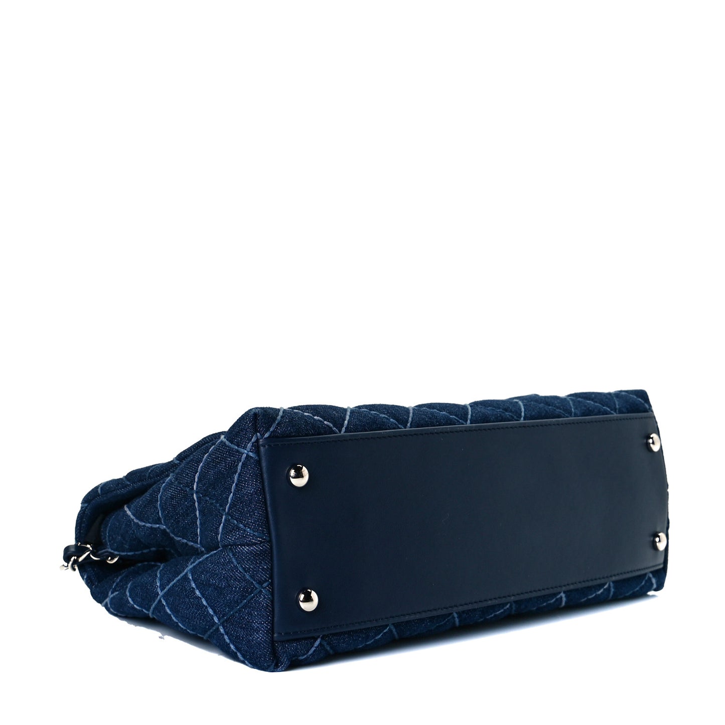 Denim Quilted Small Coco Handle Flap Blue