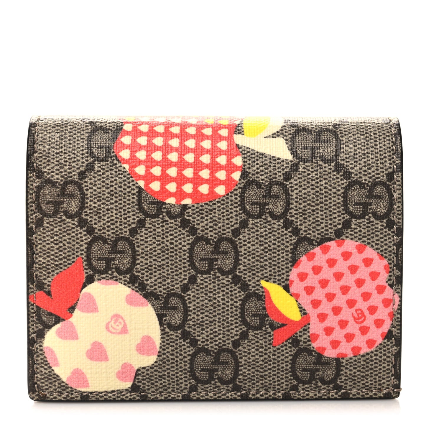 GG Supreme Monogram Les Pommes Card Case Wallet Beige Multicolor Mystic White