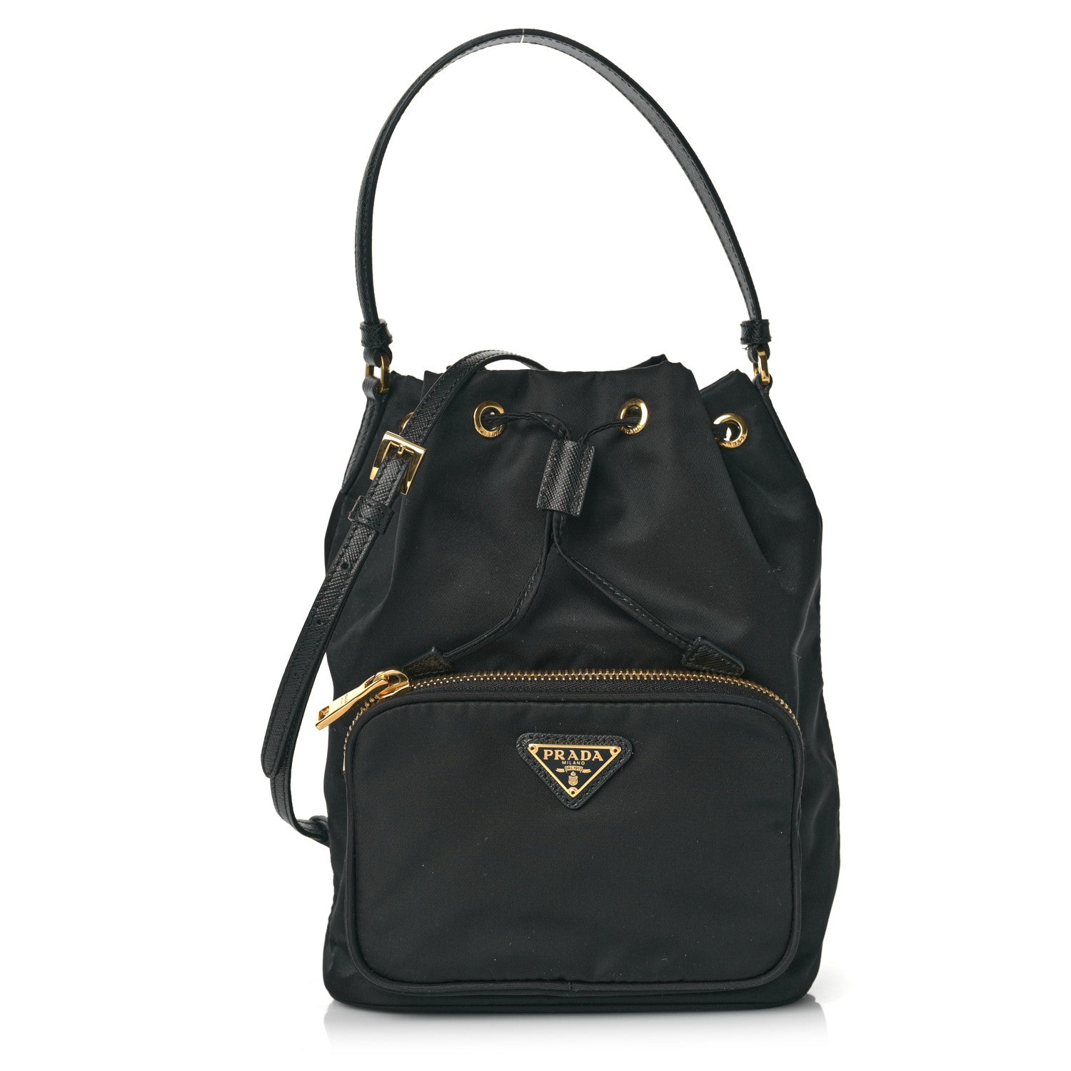 Prada Saffiano Tessuto Nylon Mini Bucket Crossbody Bag Black 1 of 8