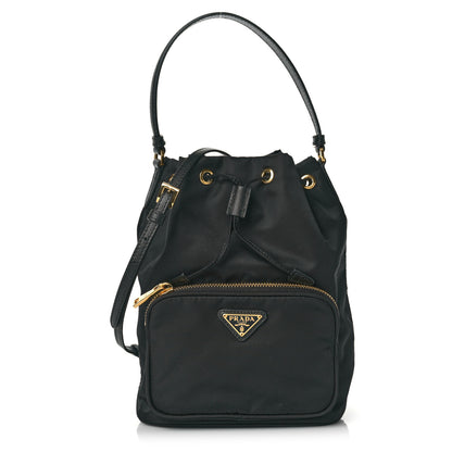 Prada Saffiano Tessuto Nylon Mini Bucket Crossbody Bag Black 1 of 8
