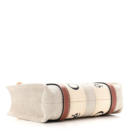 Chloe Cotton Calfskin Small Woody Ribbon Tote With Strap White Brown 4 of 9