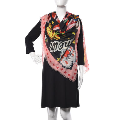 Gucci Modal Silk Cashmere Garden Print Shawl Black 2 of 9