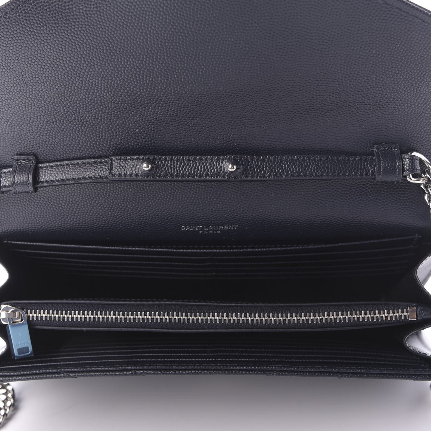 Grain De Poudre Matelasse Chevron Monogram Chain Wallet Deep Marine