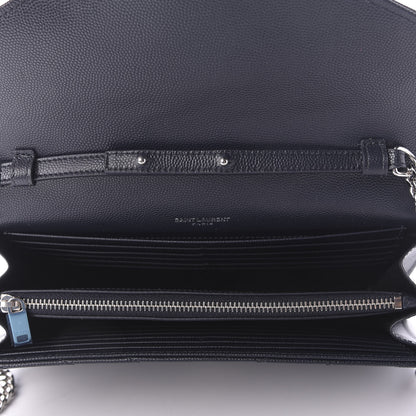 Saint Laurent Grain De Poudre Matelasse Chevron Monogram Chain Wallet Deep Marine 5 of 7