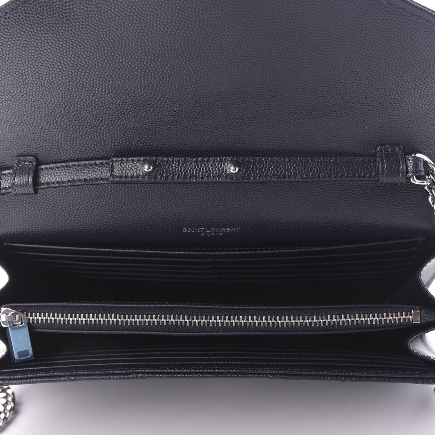 Saint Laurent Grain De Poudre Matelasse Chevron Monogram Chain Wallet Deep Marine 5 of 7