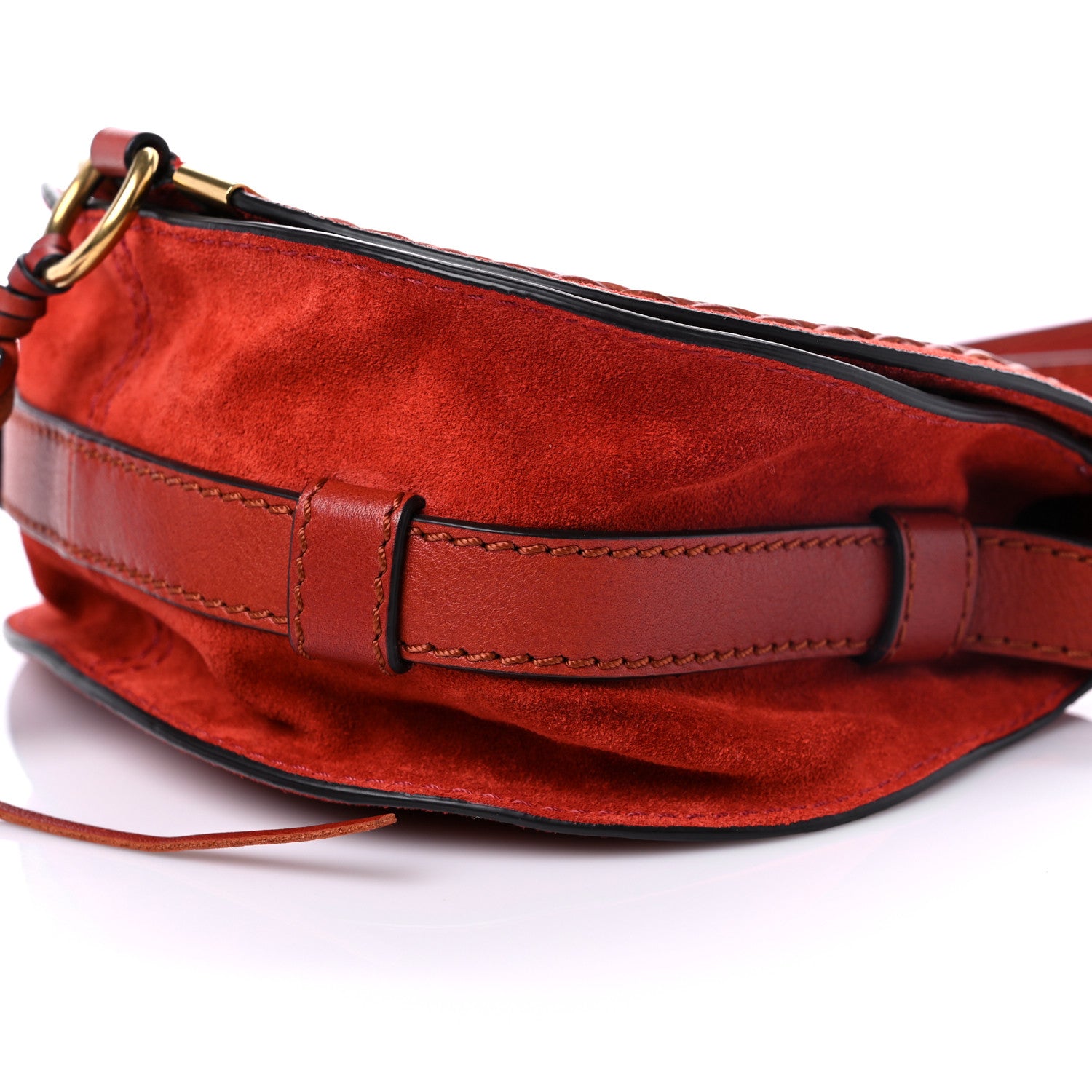Chloe Suede Calfskin Braided Mini Marcie Round Crossbody Bag Red 8 of 11