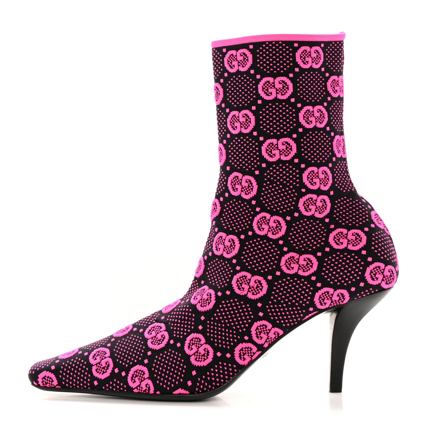 Technical Jersey Knit GG Monogram Square G 75mm Ankle Boots 36 Black Neon Fucsia