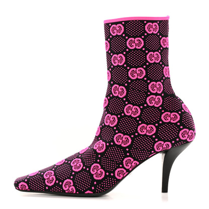 Gucci Technical Jersey Knit GG Monogram Square G 75mm Ankle Boots 36 Black Neon Fucsia 1 of 8