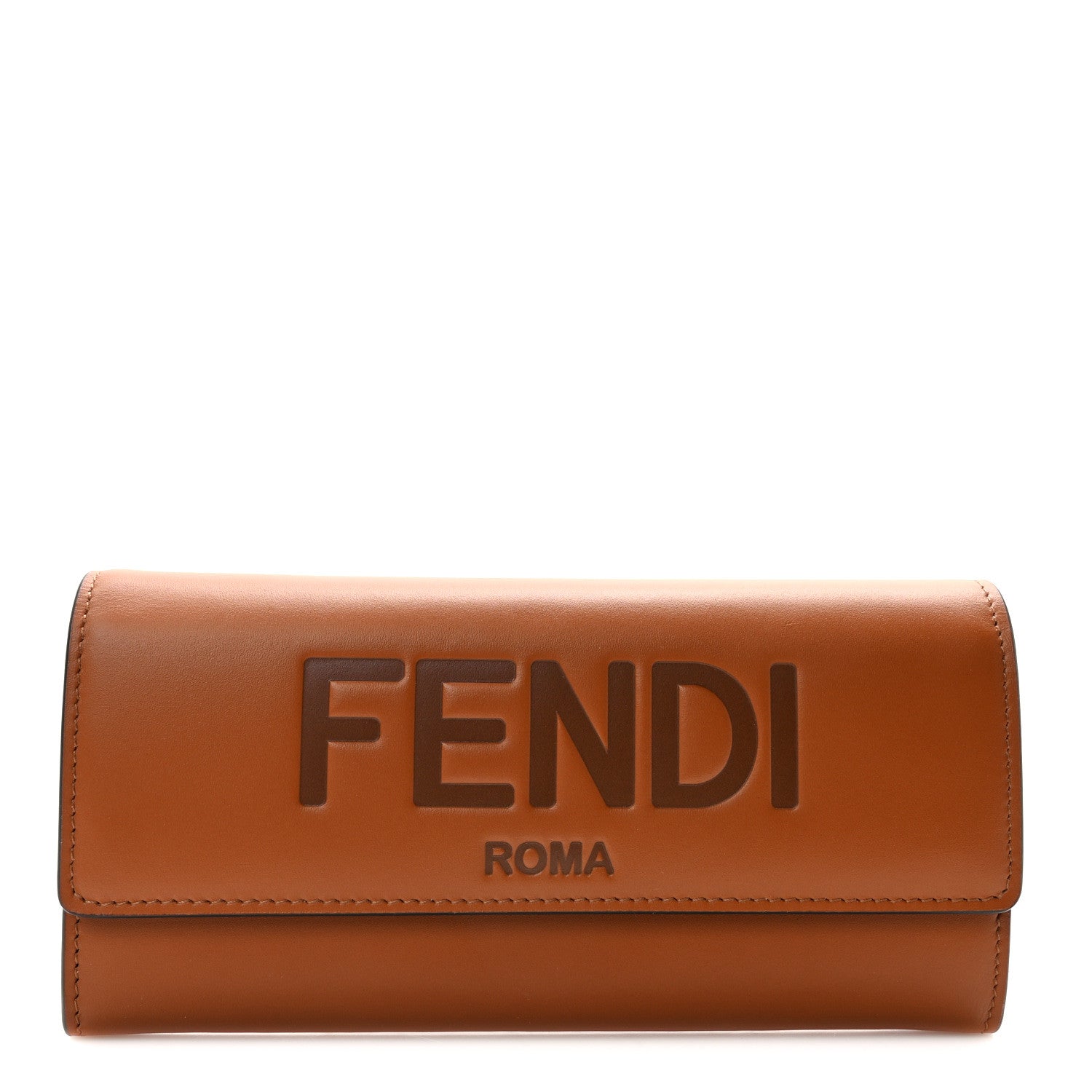 Fendi Vitello King Tamponato Logo Embossed Continental Wallet Cuoio 1 of 7