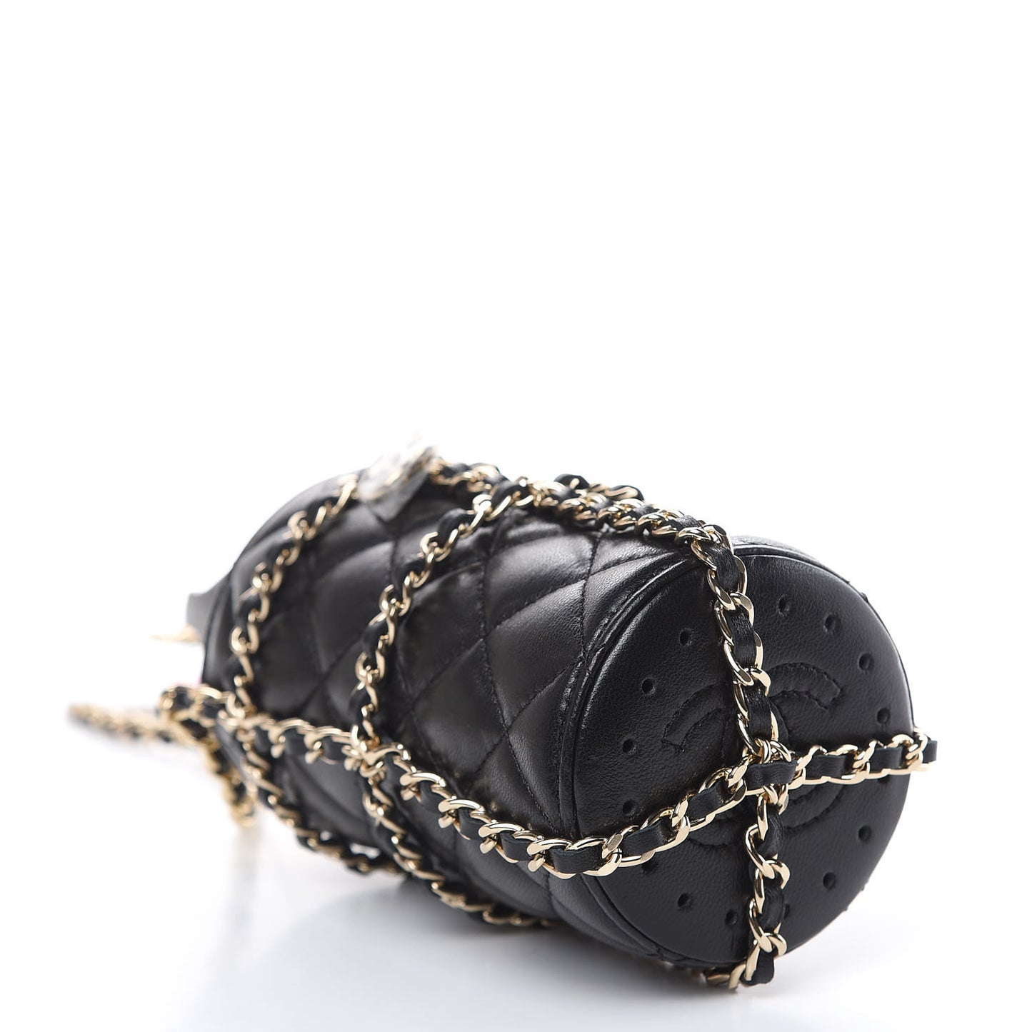 Lambskin Quilted CC To Drink Water Bottle Black Gold