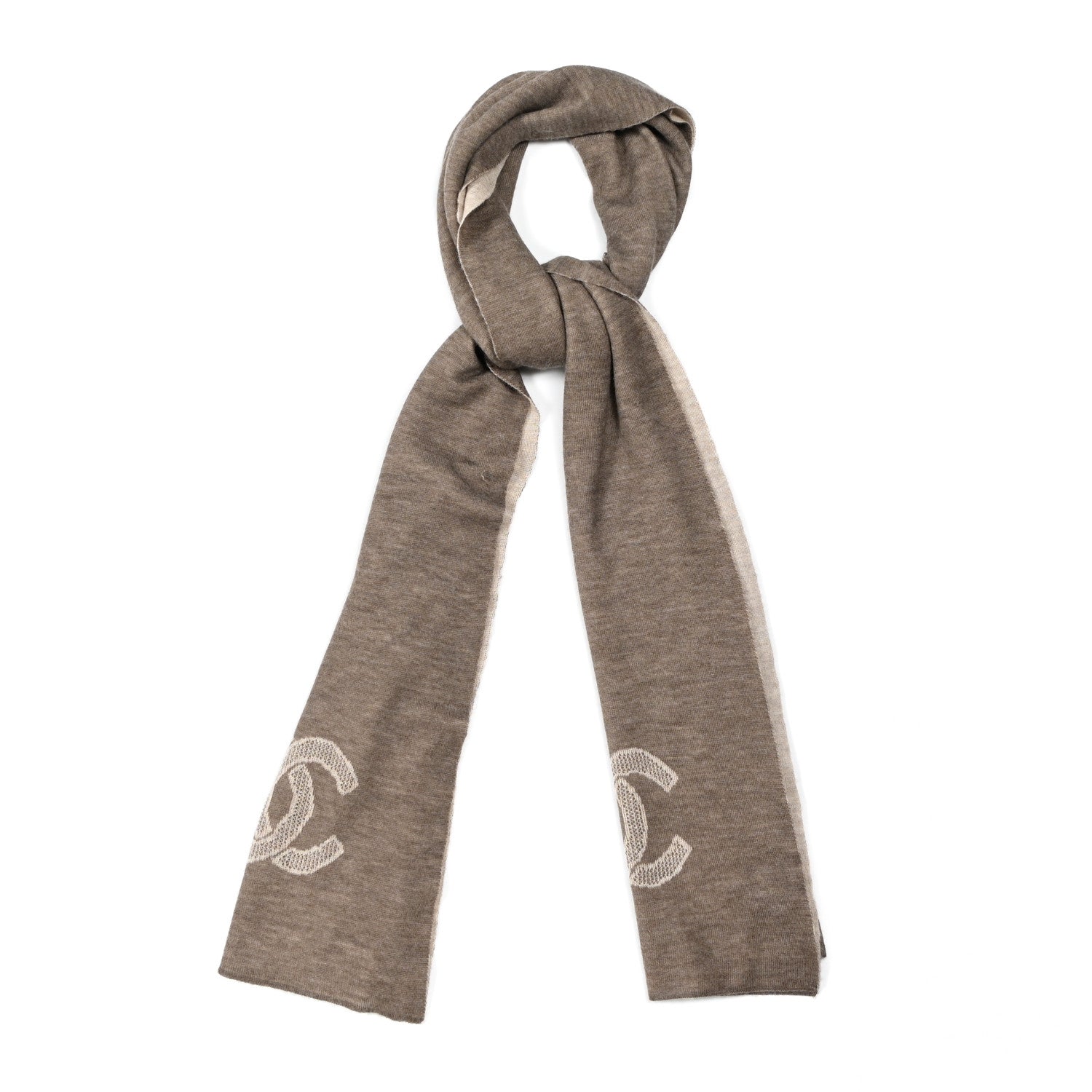 Chanel Cashmere CC Stole Taupe 1 of 3