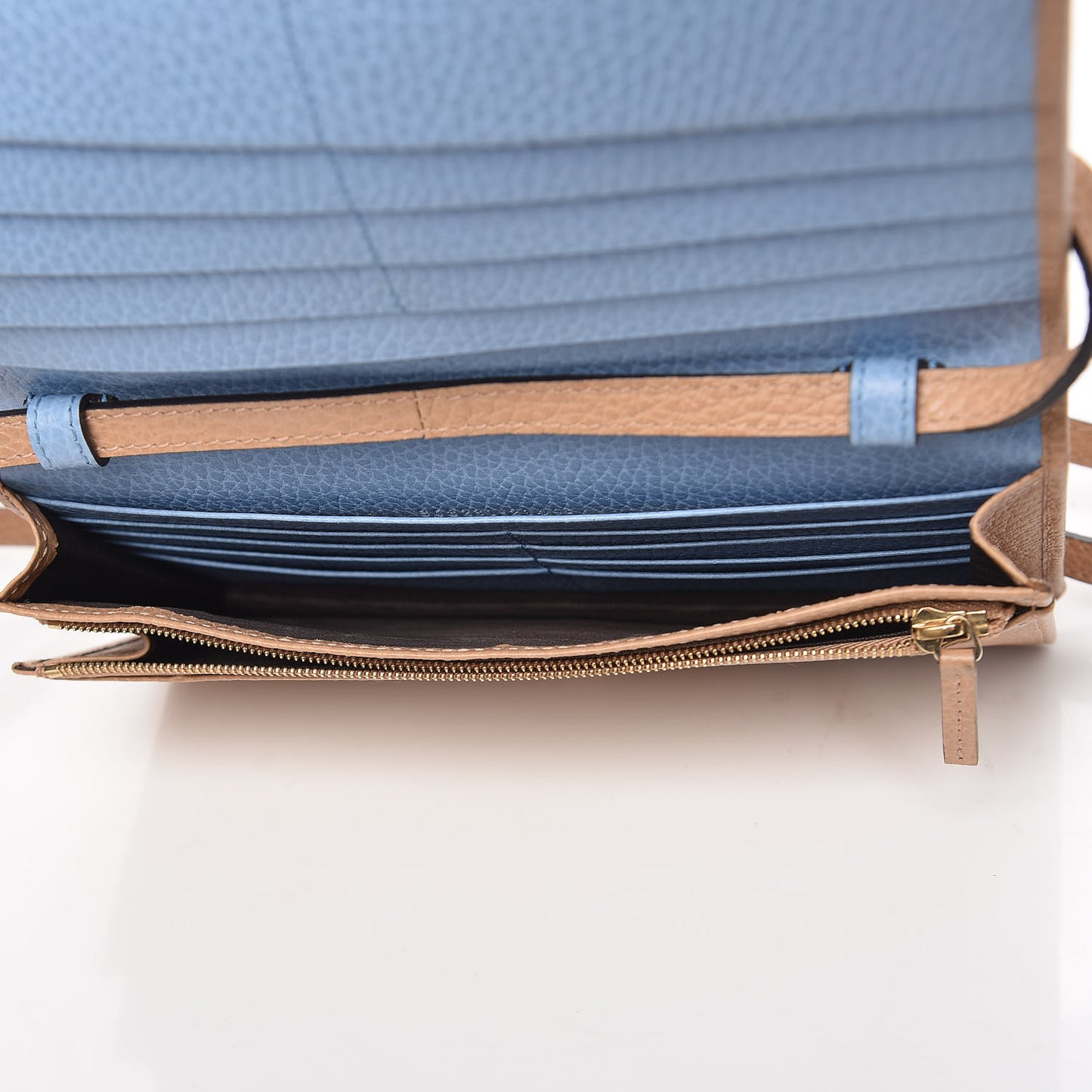 Dollar Calfskin Mini Swing Wallet Bag Camelia Mineral Blue