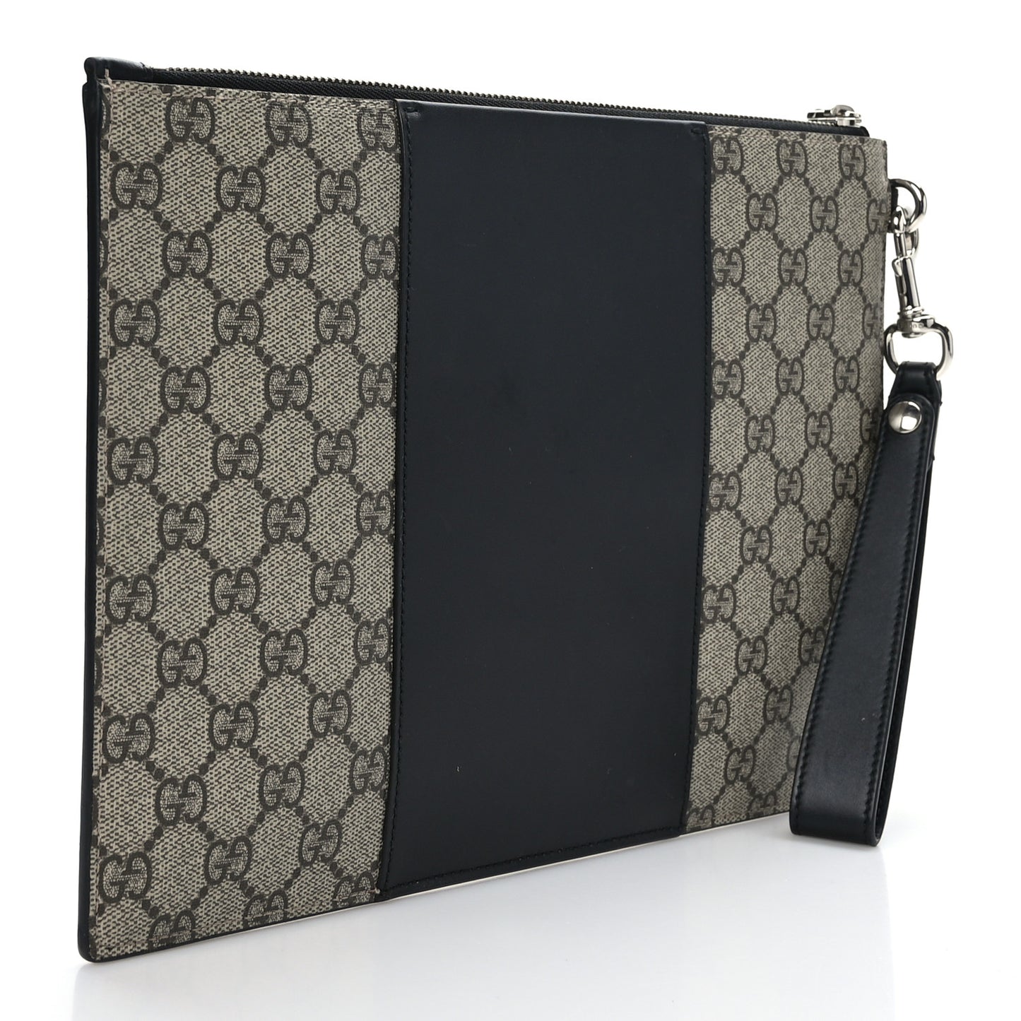 GG Supreme Monogram Zip Wristlet Pouch Beige Black