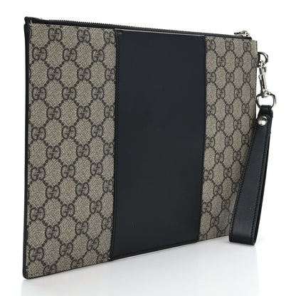 Gucci GG Supreme Monogram Zip Wristlet Pouch Beige Black 3 of 6