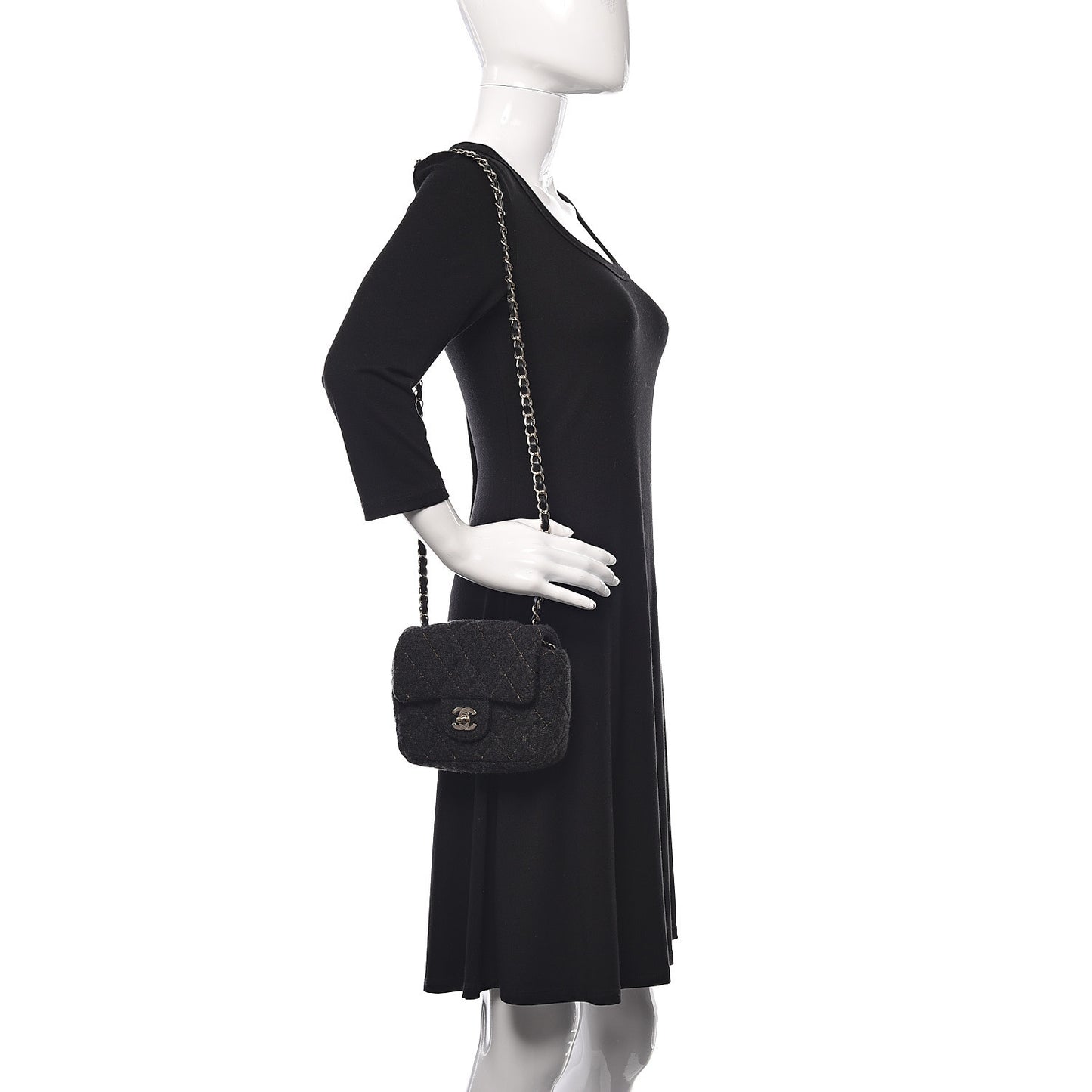 Wool Contrast Stitch Mini Square Flap Charcoal