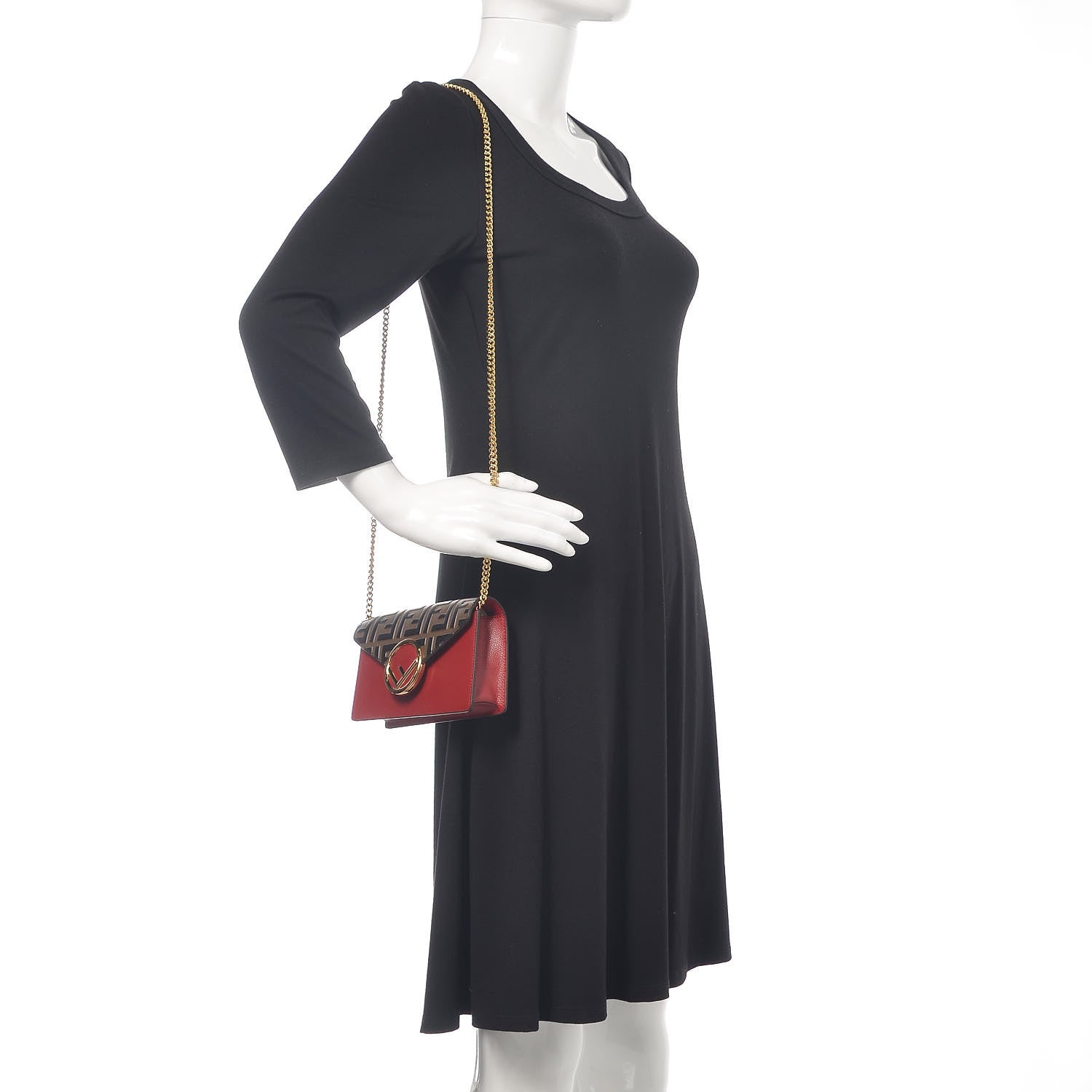Fendi Vitello Cruise F is Fendi Bi-Color FF 1974 Embossed Envelope Belt Bag Maya Black Fragola 3 of 11