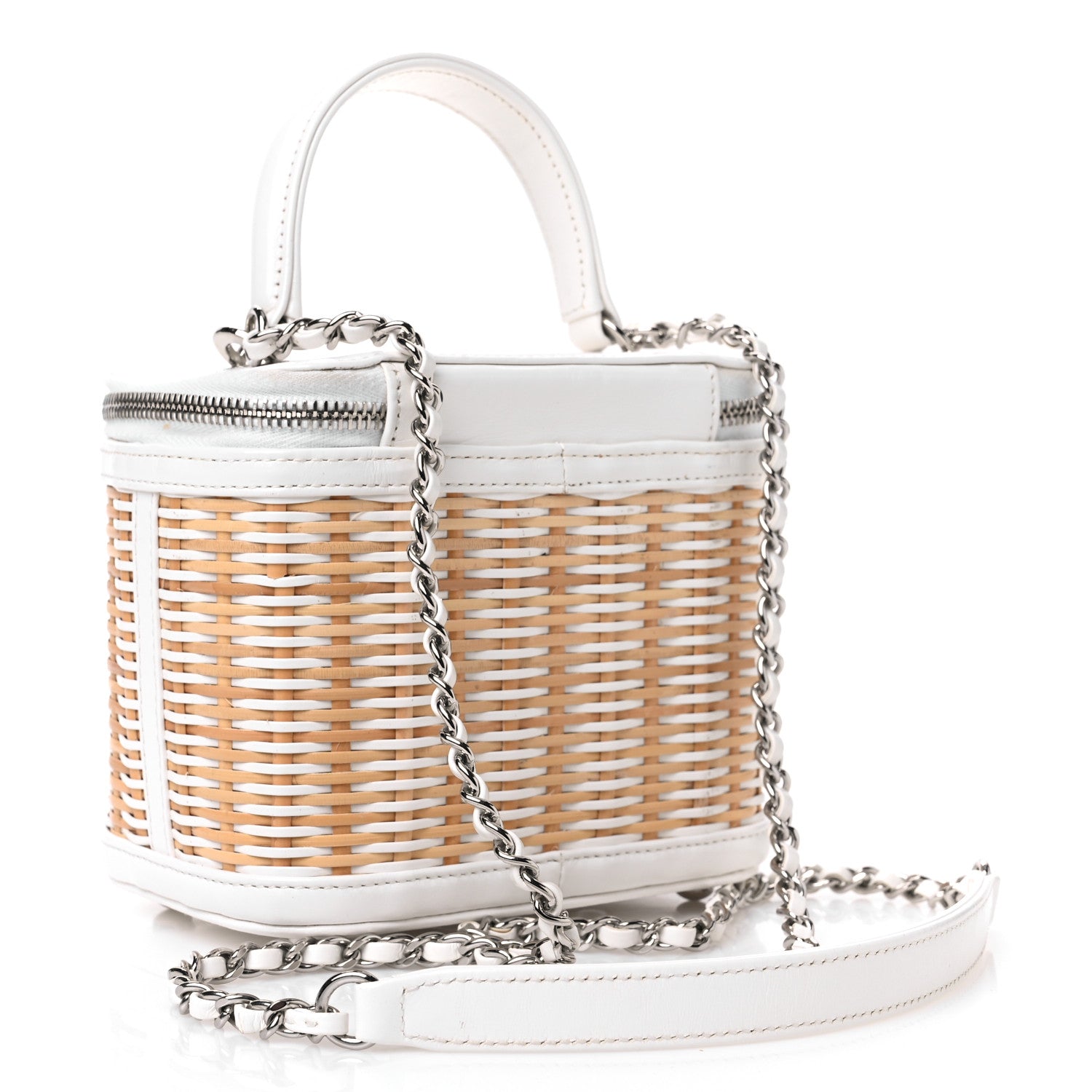 Chanel Calfskin Raffia Small Vanity Case Bag White Beige 2 of 10