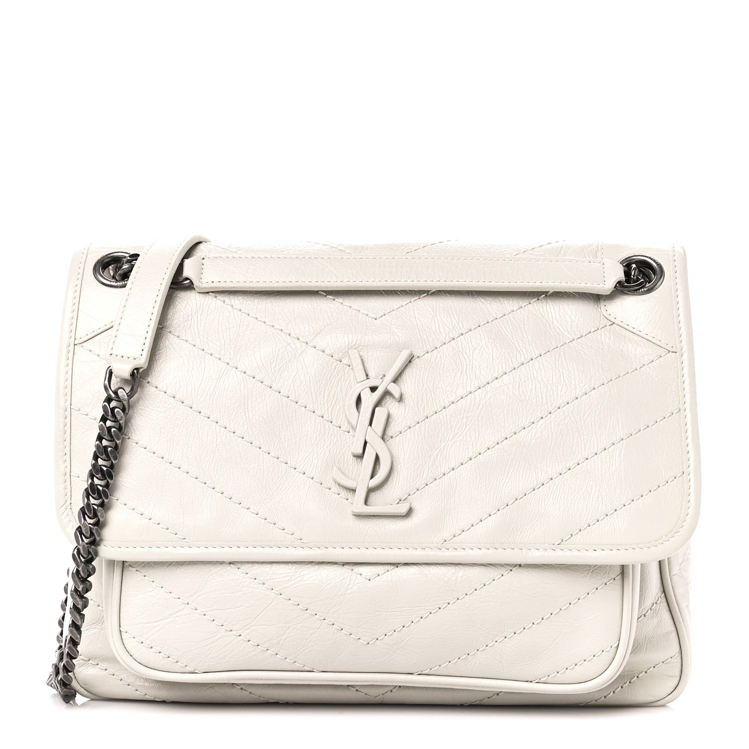 Saint Laurent Crinkled Calfskin Matelasse Monogram Medium Niki Chain Satchel Crema Soft 1 of 11