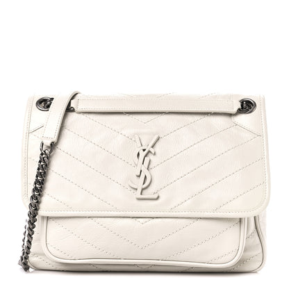 Saint Laurent Crinkled Calfskin Matelasse Monogram Medium Niki Chain Satchel Crema Soft 1 of 11
