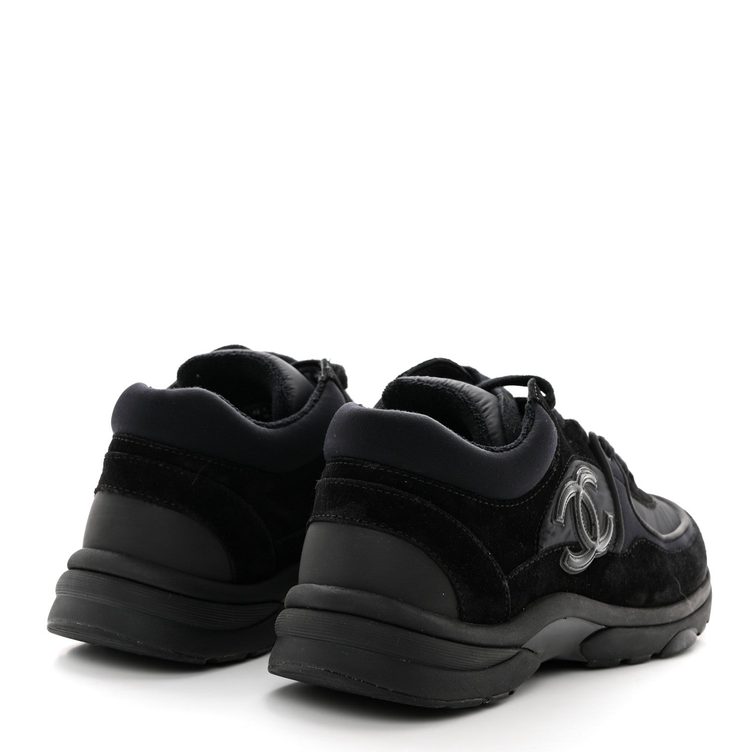 Chanel Nylon Calfskin Suede CC Sneakers 39 Black 4 of 9
