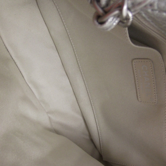 Calfskin Mirror CC Crackled Flap Silver