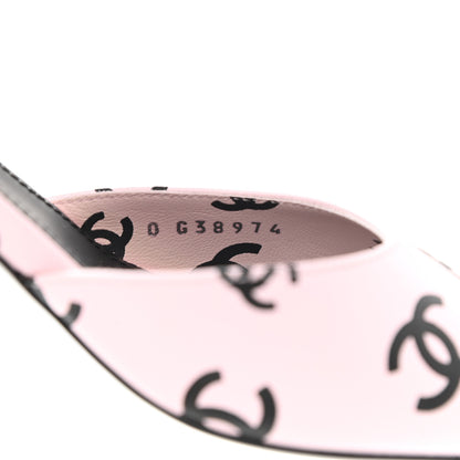 Chanel Printed Lambskin CC Sandals 37 Light Pink Black 8 of 9