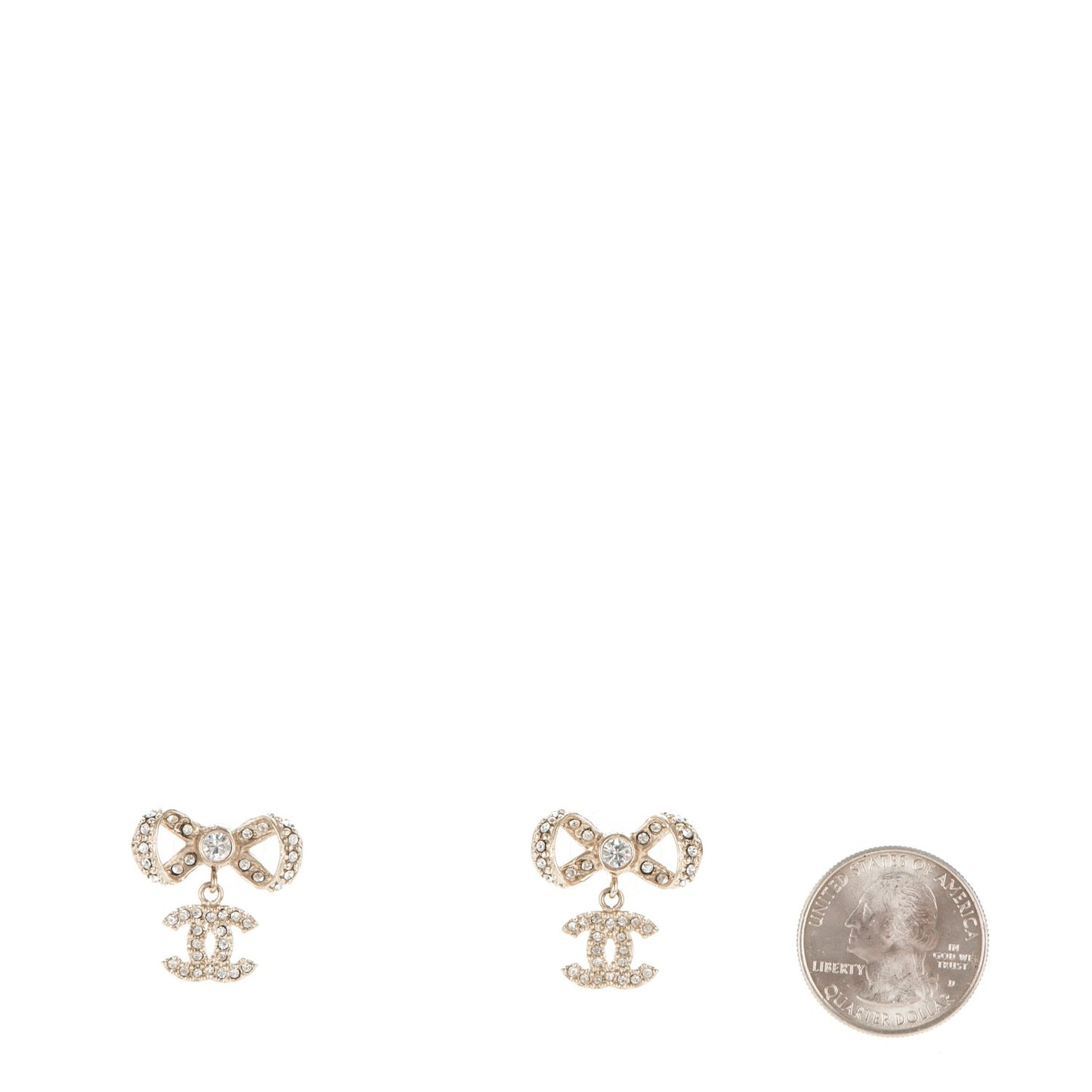 Crystal CC Bow Drop Earrings Gold
