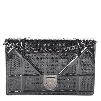 Christian Dior Metallic Patent Micro-Cannage Diorama Wallet on Chain Pouch Onyx Black 1 of 9
