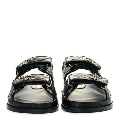 Chanel Grained Calfskin Velcro Dad Sandals 39 Black 2 of 10